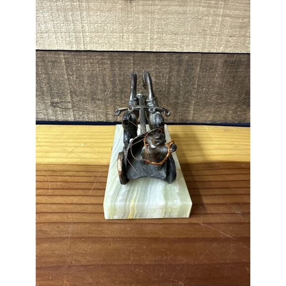 Vintage Gladiator Roman Warrior With Chariot And Horses Copper Metal On Marble - Picture 9 of 10